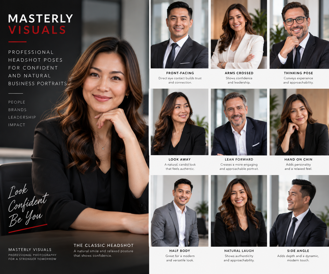 Professional headshot poses for confident and natural business portraits  