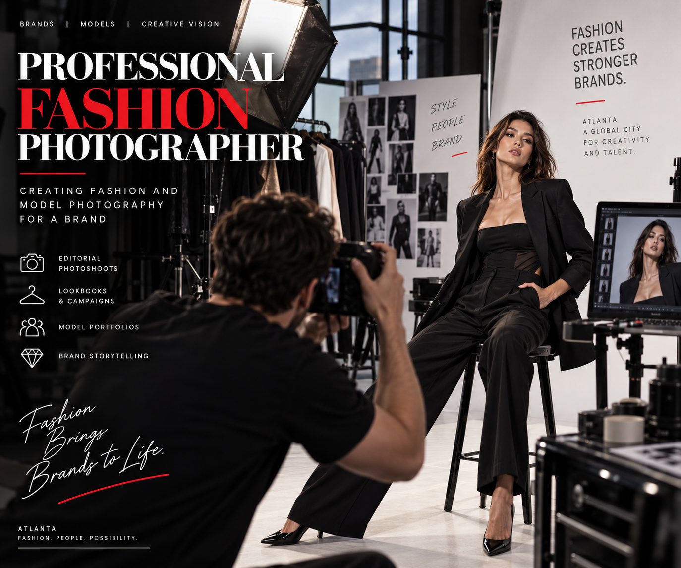 Professional fashion photographer creating fashion and model photography for a brand