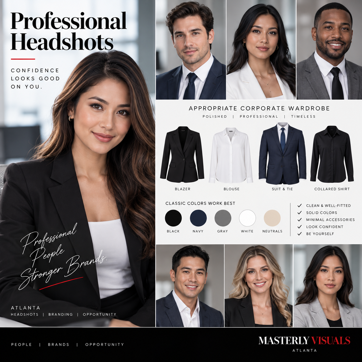 Professional headshot showing appropriate corporate wardrobe and headshot clothing
