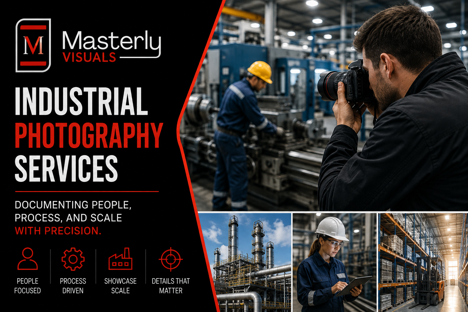 Industrial photographer documenting a manufacturing facility.