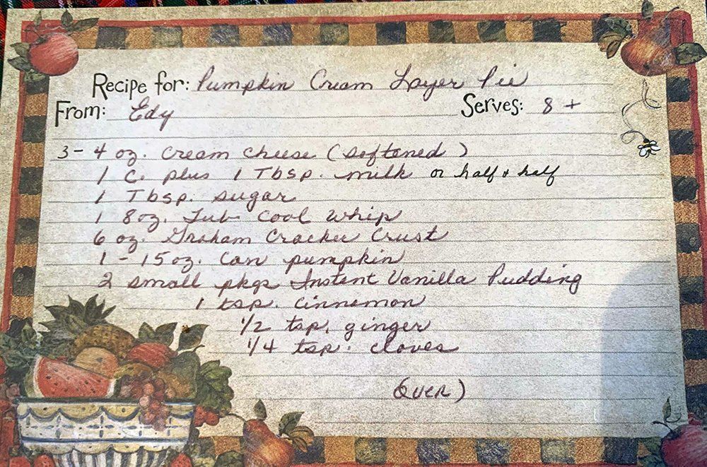 Pumpkin Cream Layer Pie Recipe Card