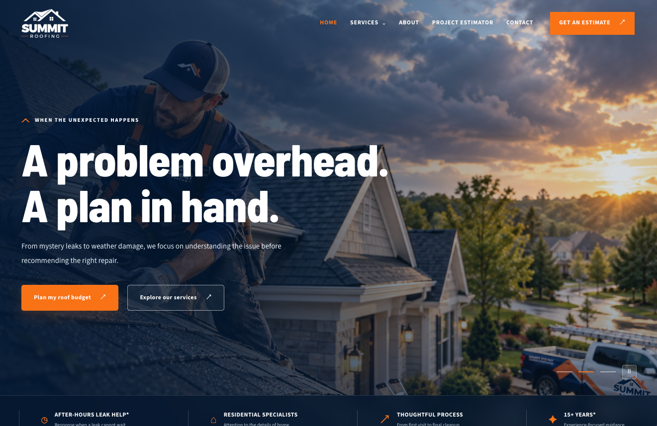Summit Roofing website design preview