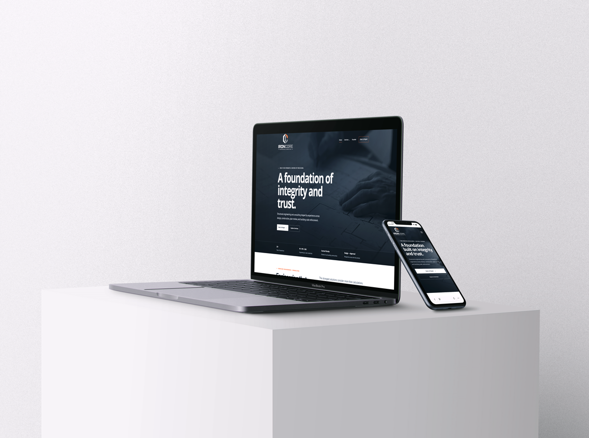 IronCore Engineering and Consulting website displayed on desktop and mobile