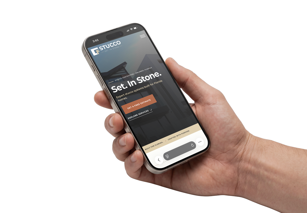 CF Stucco website shown on a smartphone