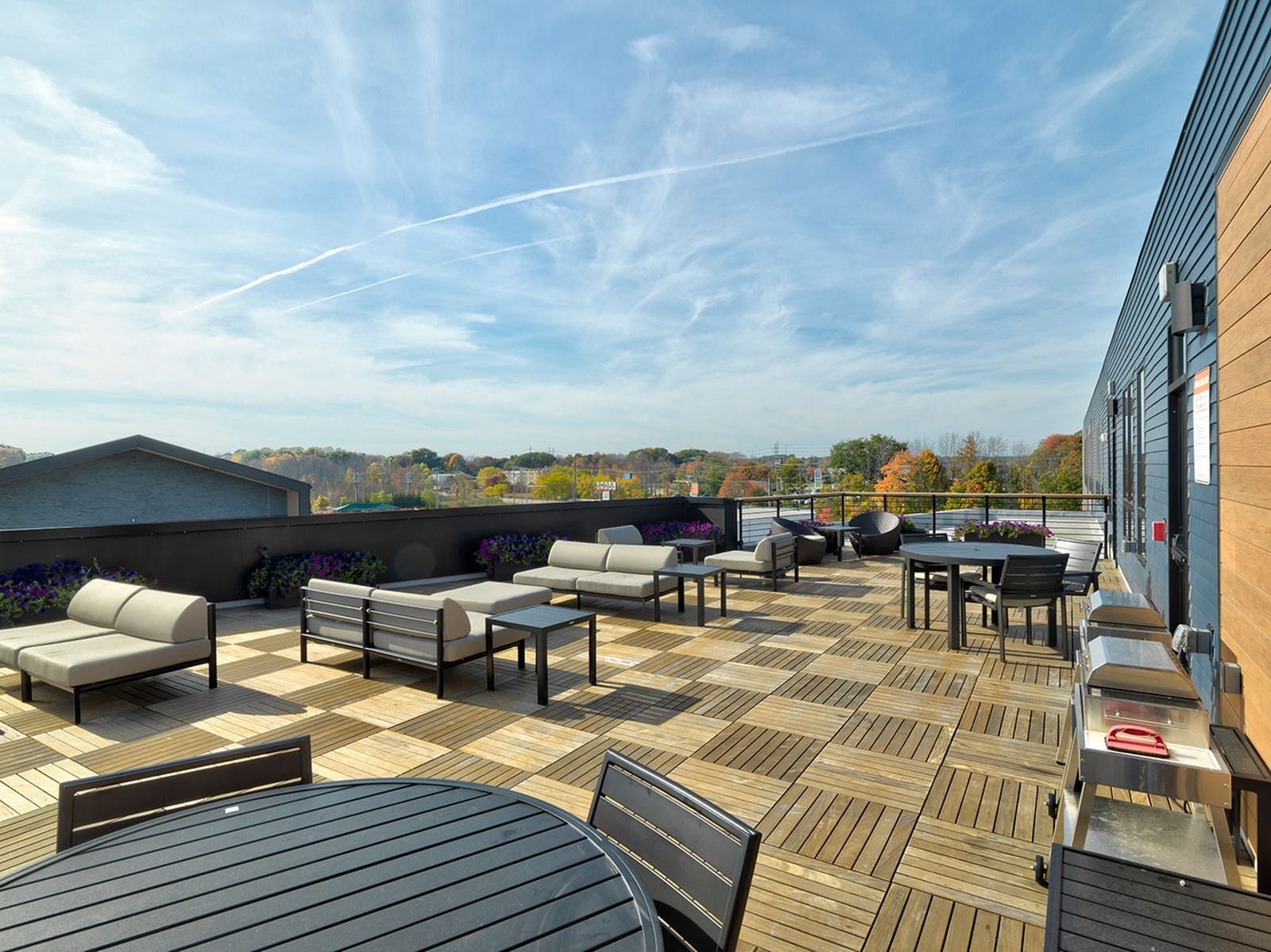 West End Yards roof deck with seating area.