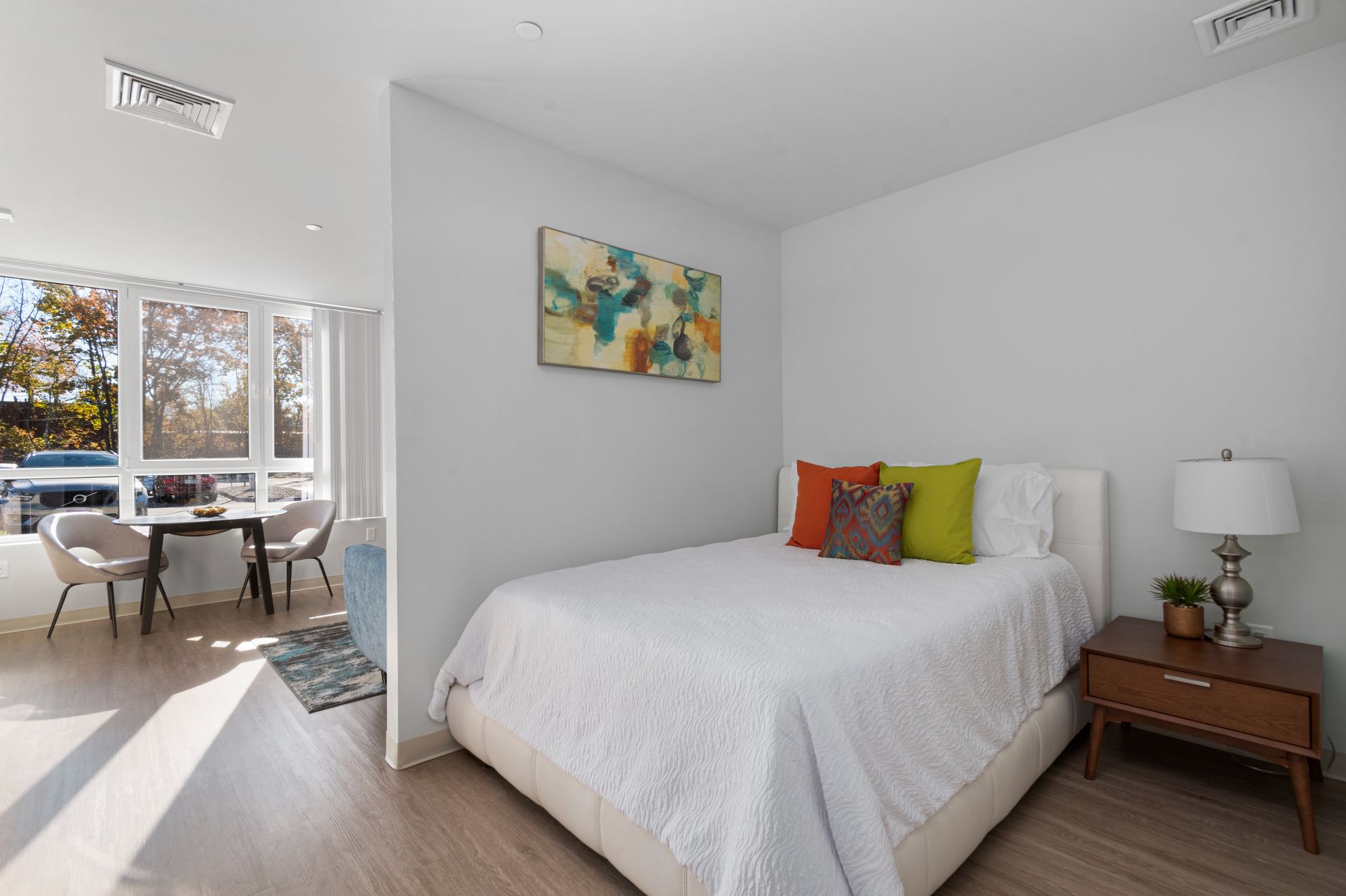 West End Yards modern bedroom with separate room area. 