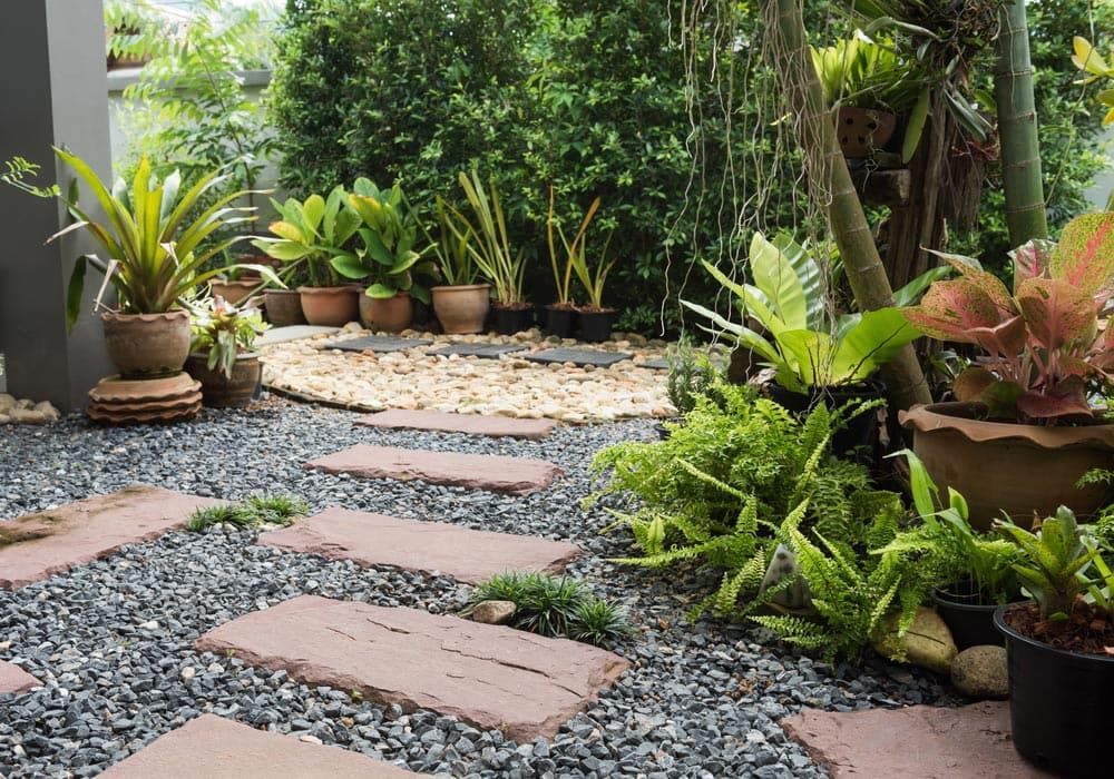 A Garden Filled With Lots Of Potted Plants And Rocks — Mudgeeraba Landscape Centre In Mudgeeraba, QLD