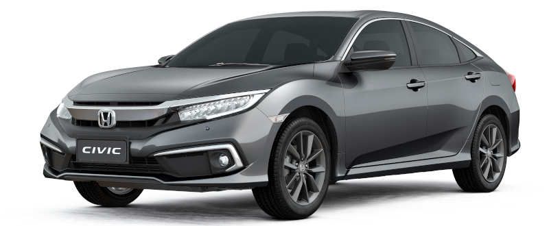 Um Honda Civic sedan cinza sobre um fundo branco.