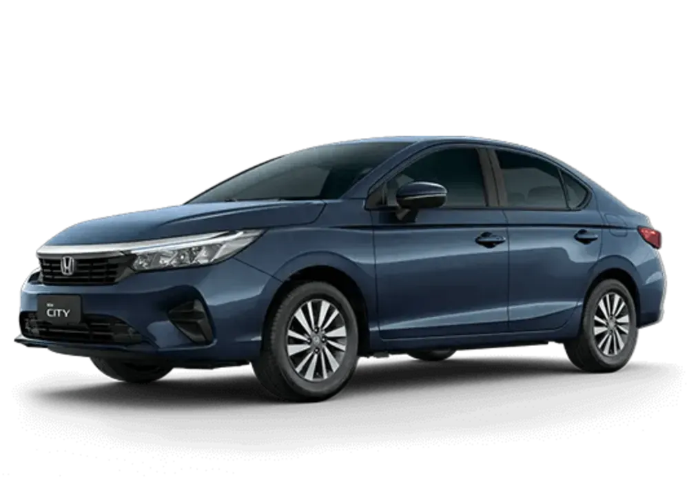 Sedan Honda City azul sobre um fundo branco.