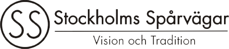Stockholms Spårvägar logo with “Vision och Tradition” in black on white