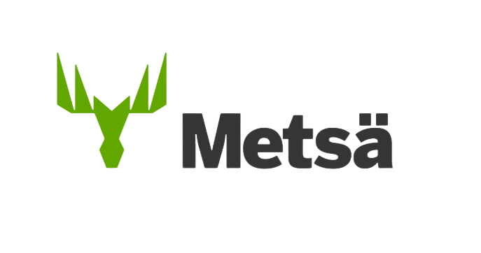 Grön hjorthuvudlogotyp med ordet ”Metsä” i svart text på vit bakgrund