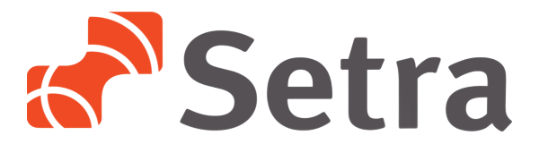 Setra-logotyp med orange abstrakt ikon och grått ordmärke