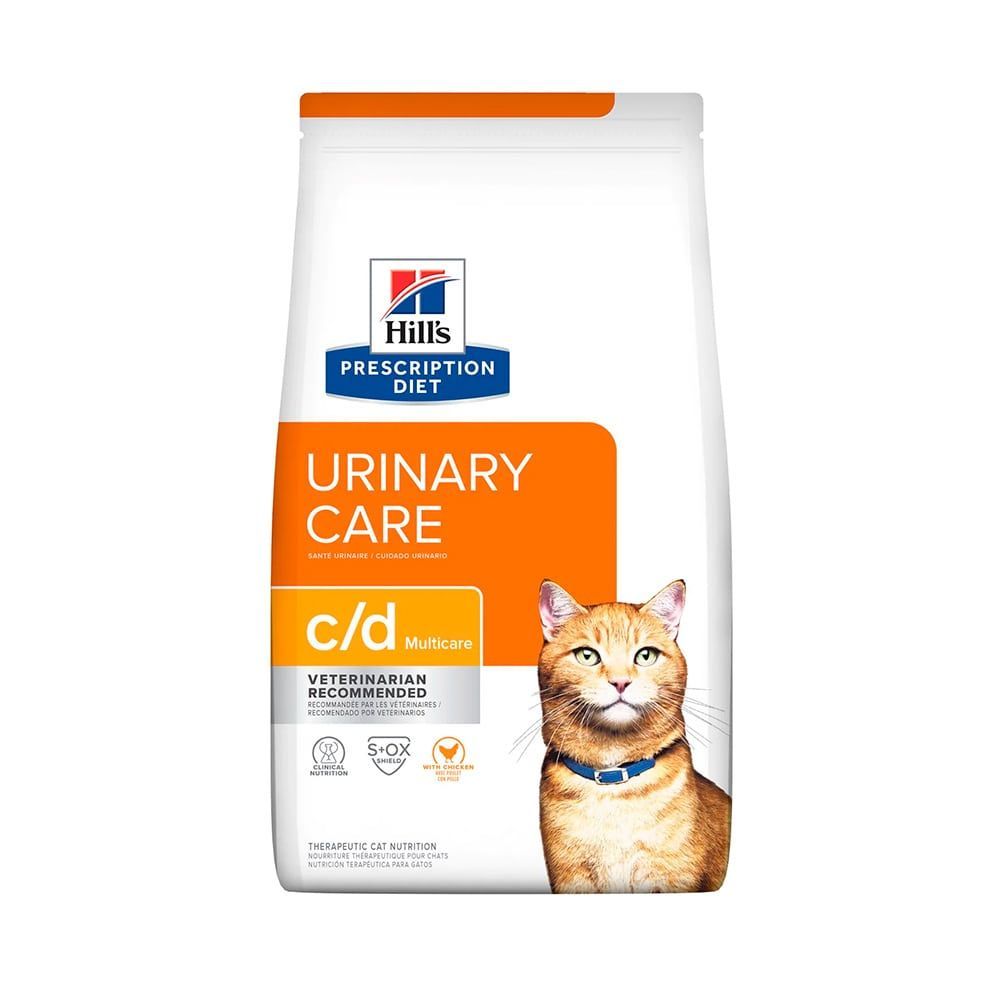 Bolsa de alimento para gatos Hill's Prescription Diet c/d Urinary Care, con detalles en naranja y una imagen de gato.