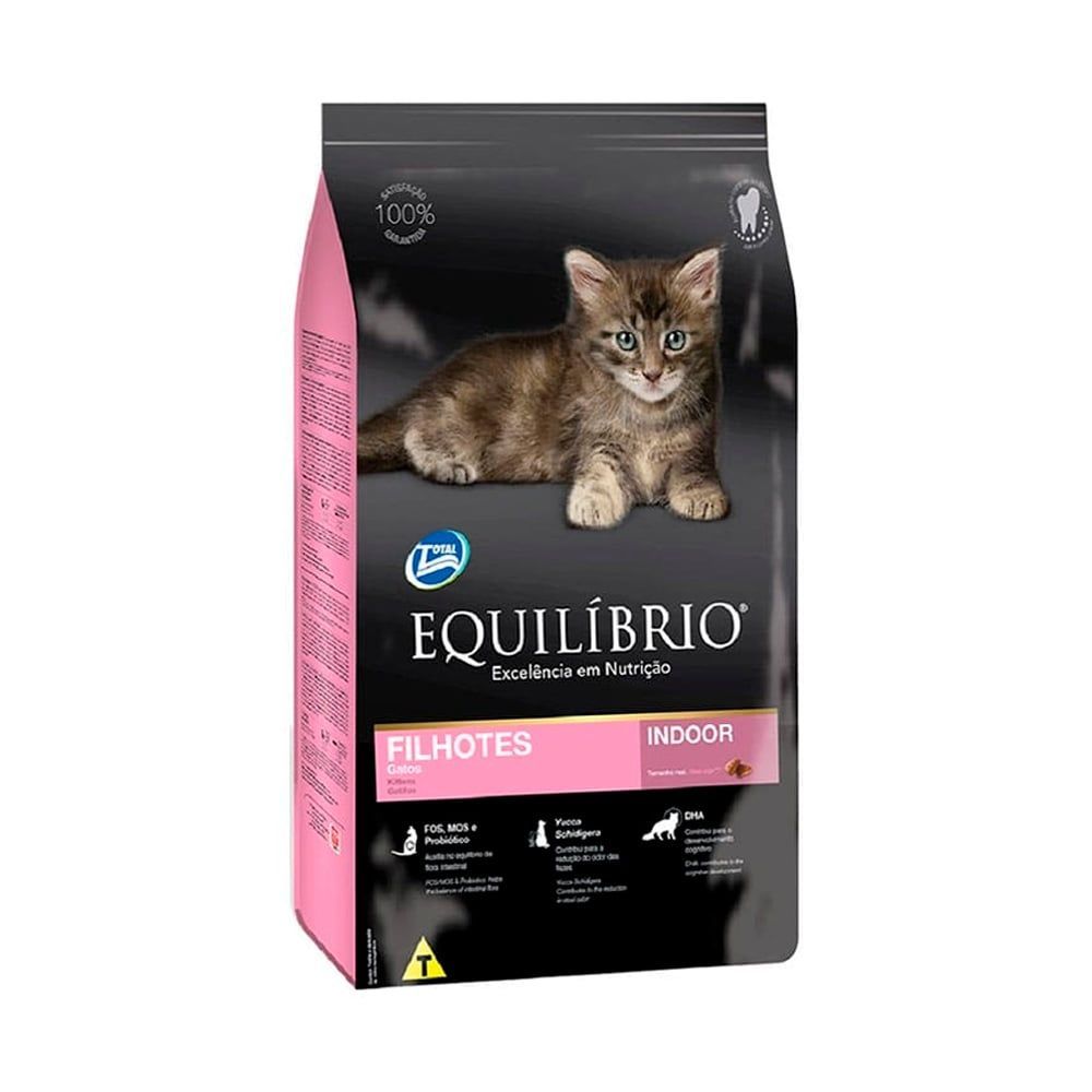 Bolsa de comida para gatos Equilibrio para gatitos, con un gatito y detalles en rosa.