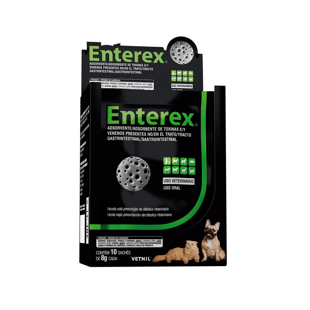 Caja de Enterex para perros y gatos. Envase negro y verde.