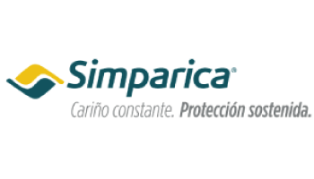 Simparica logo: Yellow and teal symbol, brand name, "Cariño constante. Protección sostenida."