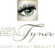 Ein Logo für Miss Beau Tyna mit einem grünen Auge