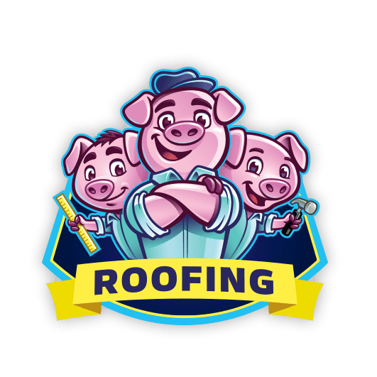 A logo featuring three cartoon pigs, one holding a ruler and another a hammer, above a yellow banner that reads