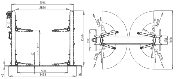 Dama HDM4000H Two Post Lift Design