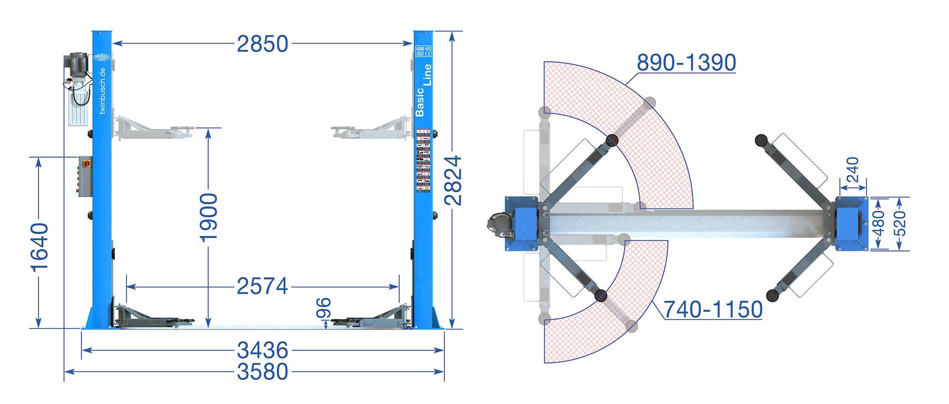 Twin Busch TW242 E 2 Post Lift Design