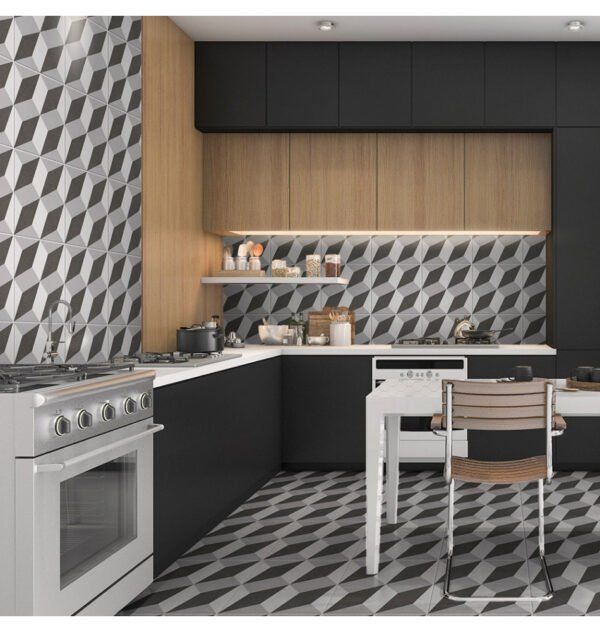 Una cocina con mesa y sillas y una estufa.