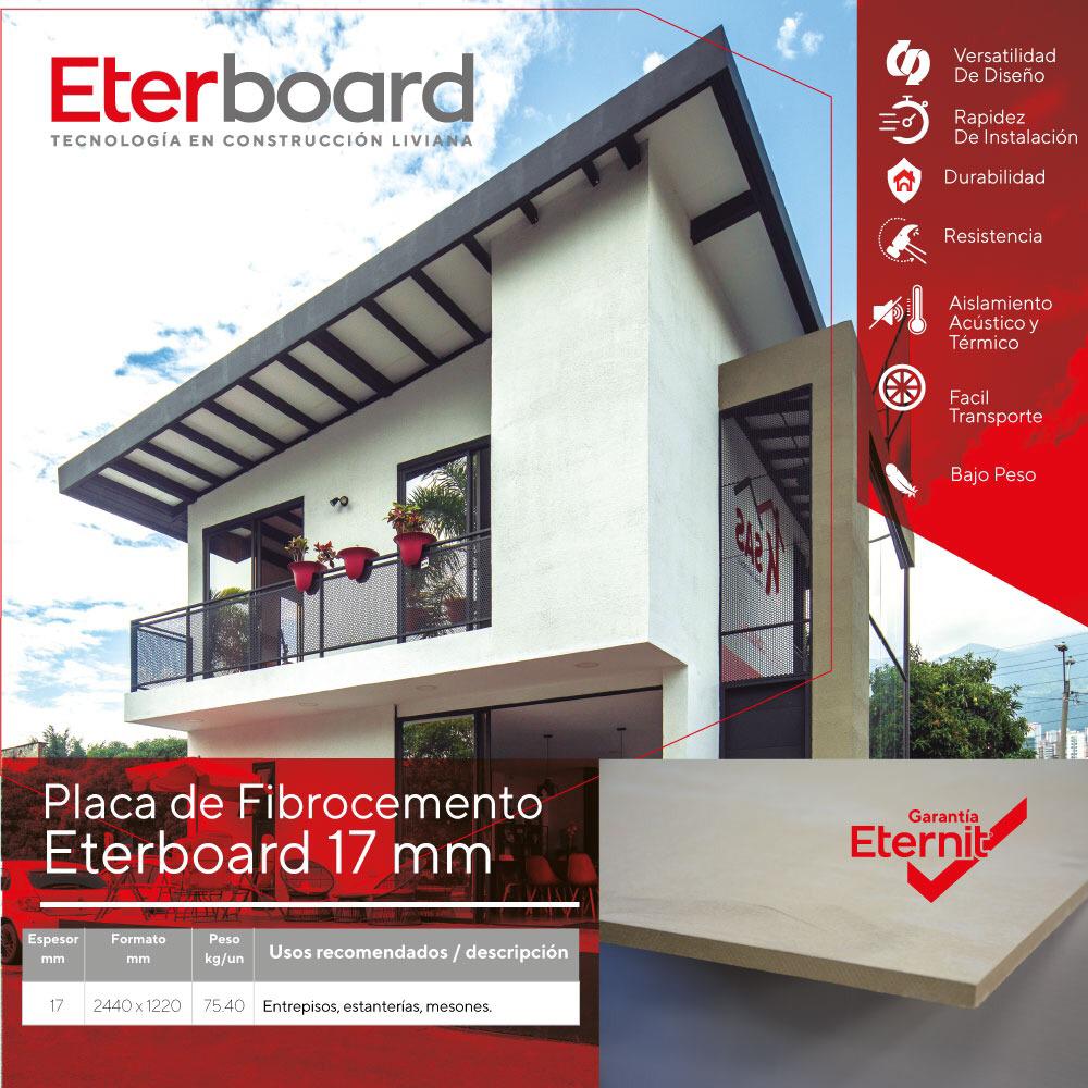 Una casa blanca con un balcón y un cartel que dice placa de fibrocemento eterboard 17 mm