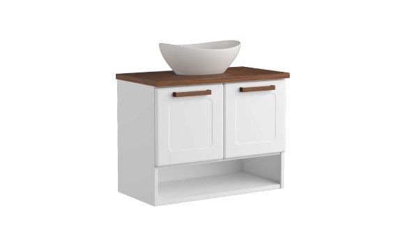Un tocador de baño con un lavabo encima.