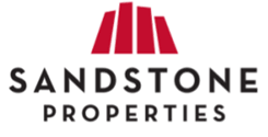Logo for Sandstone Properties: Red stylized building icon over the text