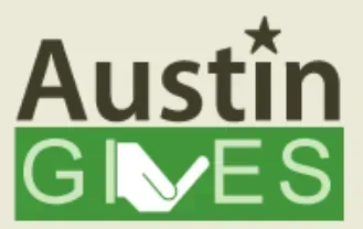 Austin Gives logo with black and green text and a green checkmark inside the word “GIVES”