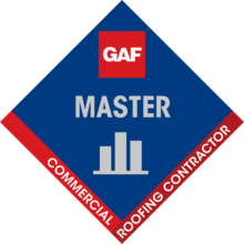 GAF Master Elite residential roofing contractor badge in blue, gold, and red