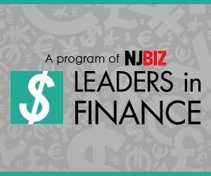 NJBIZ Leaders in Finance logo with teal dollar sign icon on gray background