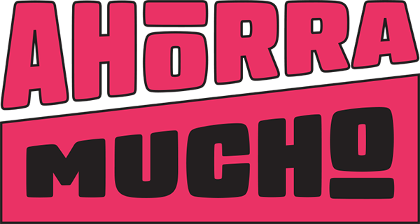 Cartel rosa y negro con texto grande “AHORRA MUCHO”