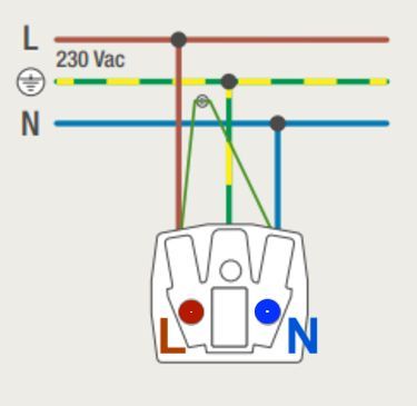 Een diagram dat laat zien hoe een lichtschakelaar moet worden aangesloten op 230 vac