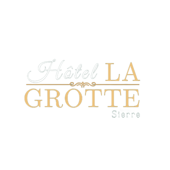 Logo élégant en or et blanc indiquant « Hotel LA GROTTE » avec « Sierra » en dessous.