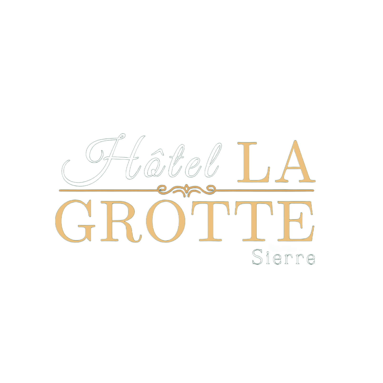 Logo de l'Hôtel La Grotte Siarre en or et gris sur fond blanc