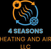 4 Seasons Heating and Air LLC logo with orange and blue circular icons on black background