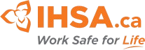 Logo for IHSA.ca with the orange text "IHSA.ca" above the grey and orange slogan "Work Safe for Life."
