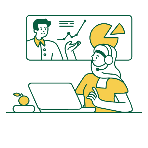 a woman wearing a headset is sitting in front of a laptop computer .