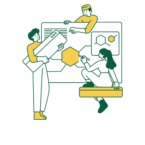 a group of people are working on a project together .