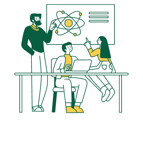 a group of people are sitting at a table with a laptop .