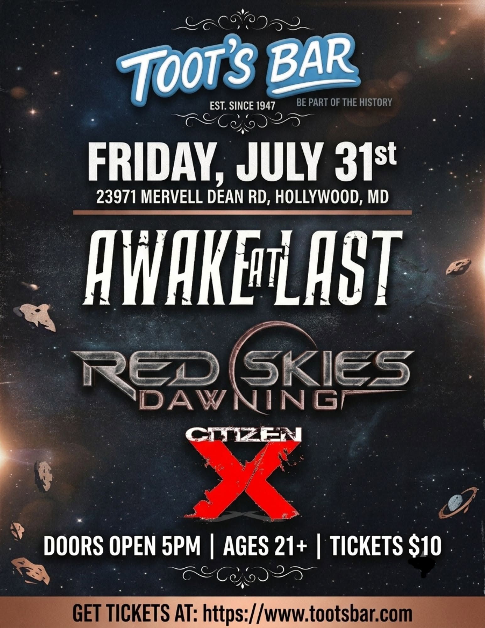 Awake At Last Live at Toots Bar in Hollywood, MD - July 31
