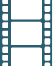 White filmstrip icon with three empty frames on a teal background.