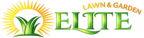 Lawn & Garden Elite logo with green leaves and yellow sunburst over white background