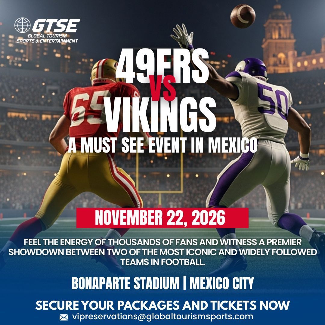49ers vs Vikings football event poster at Mexico City stadium, November 22, 2026