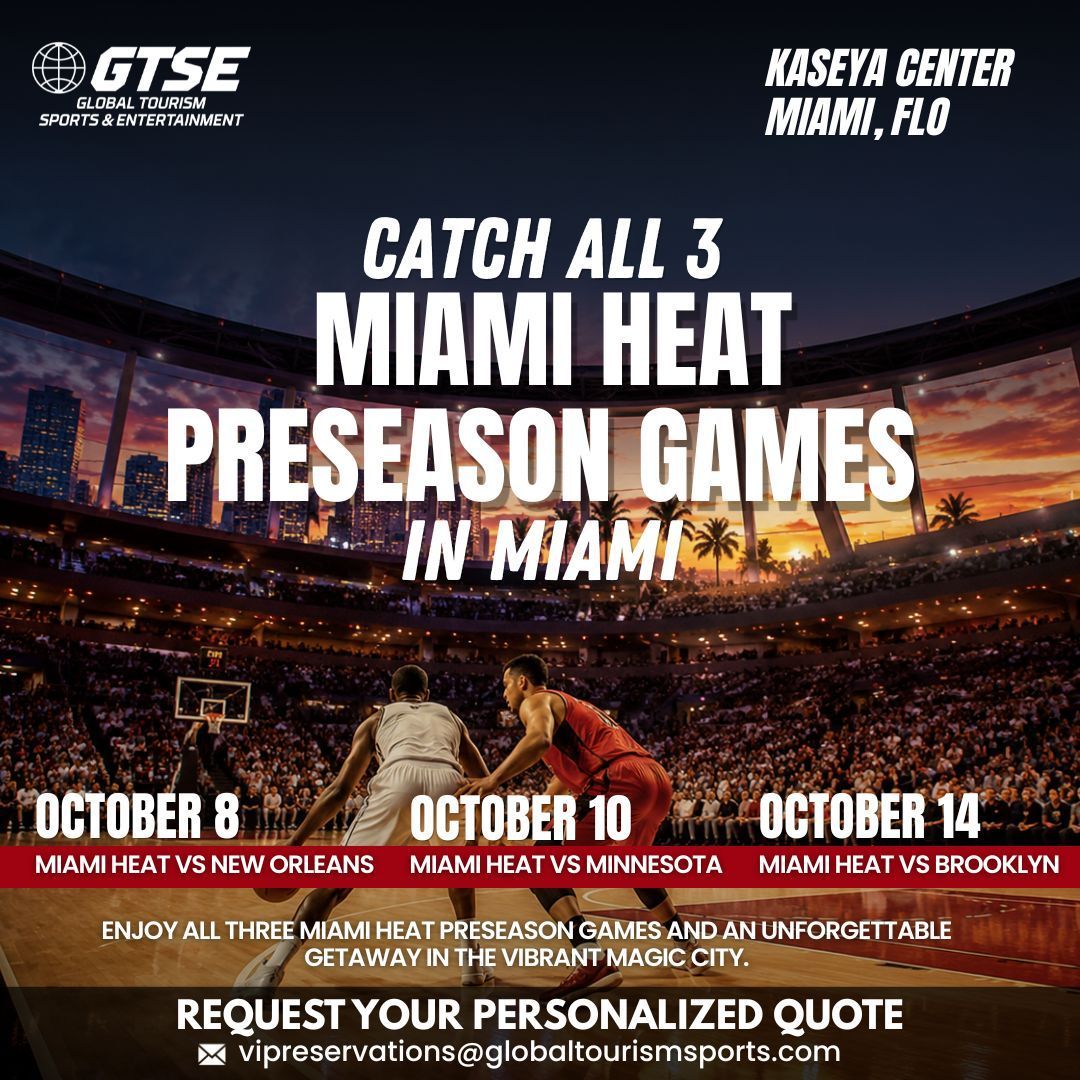 Miami Heat preseason games poster for Kaseya Center, Miami, with October 8, 10, and 14 dates