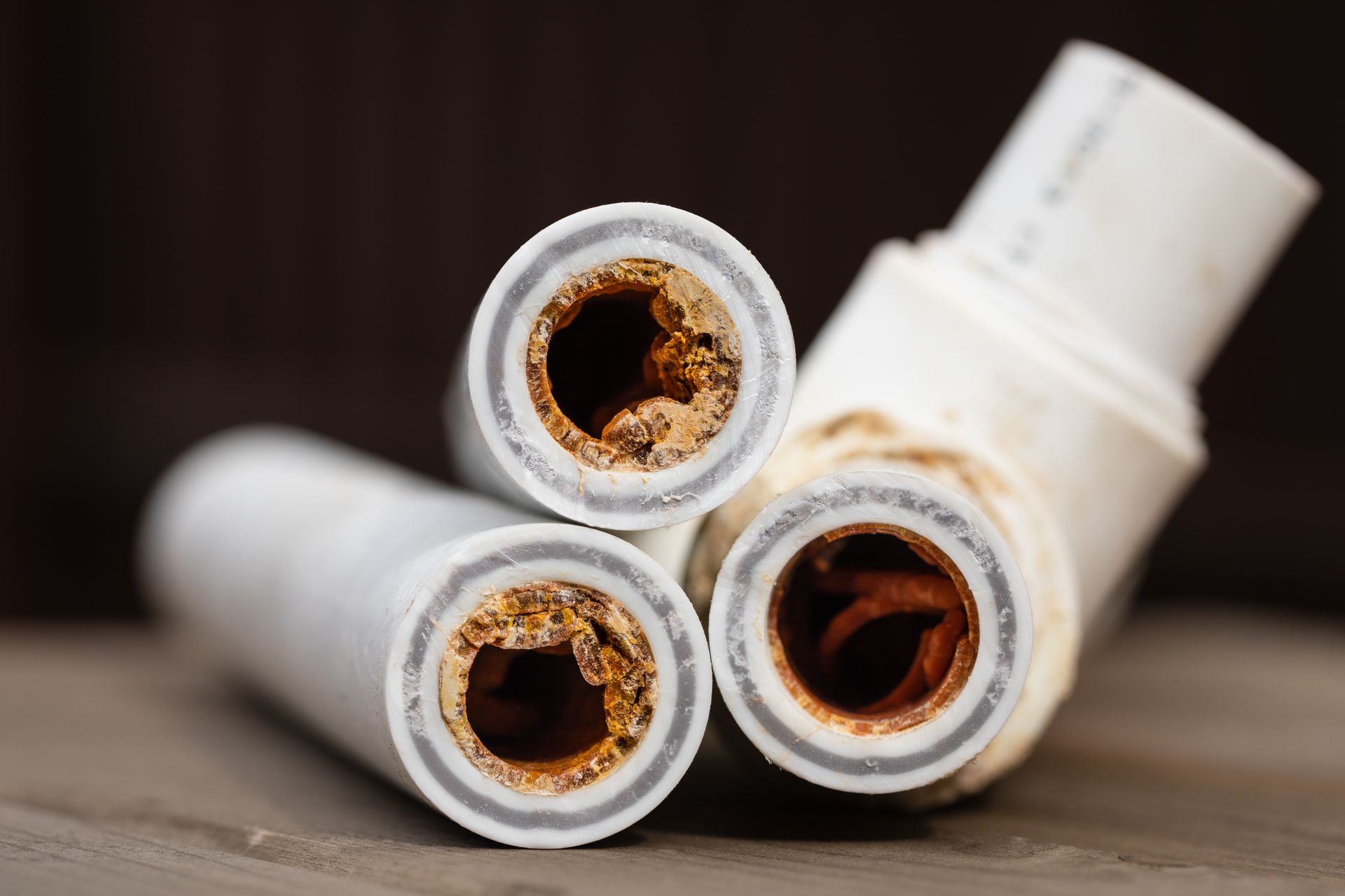 Plumbing pipe corrosion inside clogged pipes with heavy rust buildup