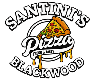 John's Pizza restaurant logo with a pizza slice, red letters on a tan background, and the text 