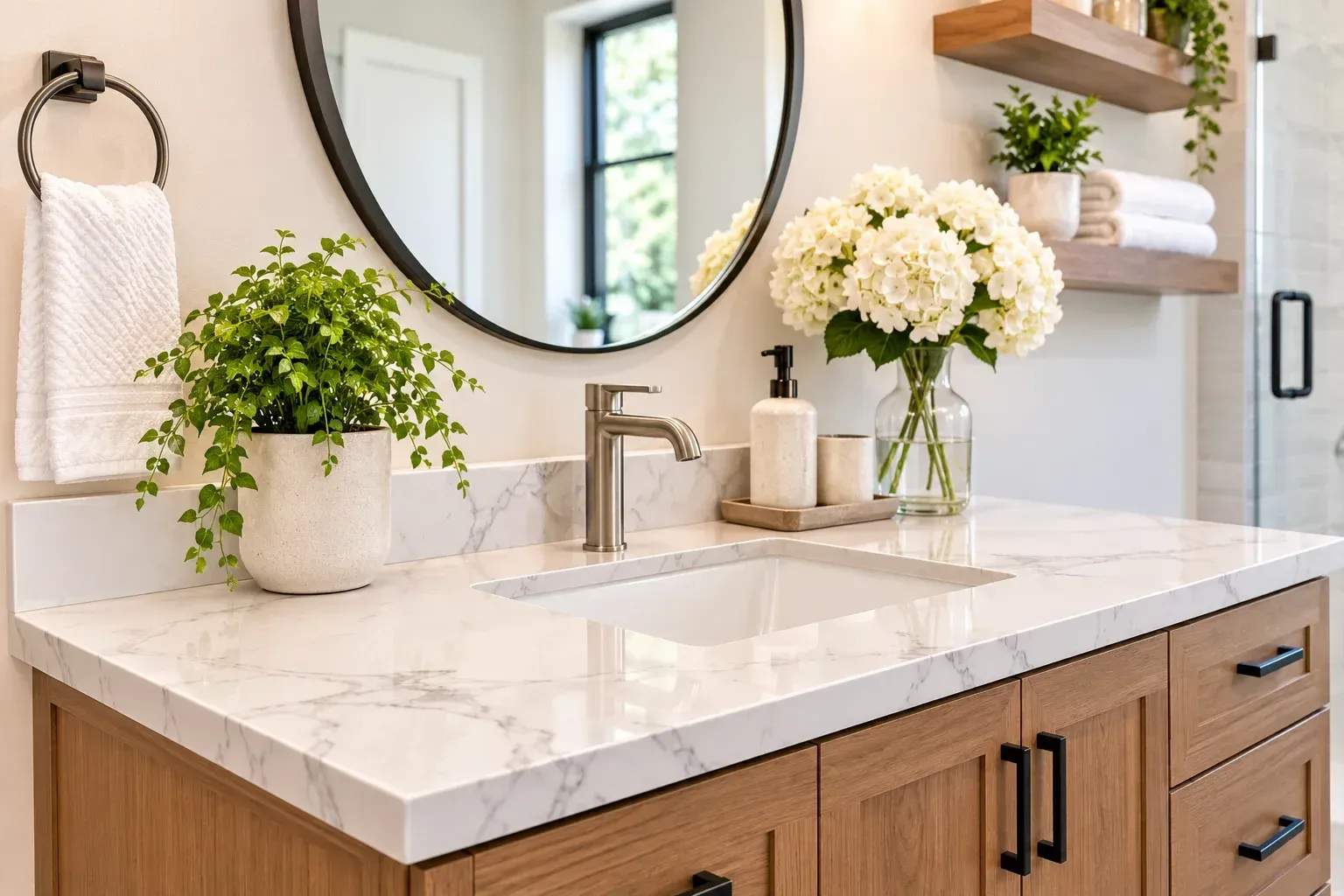 Quartz and Simple Countertops Keep the Design Practical
