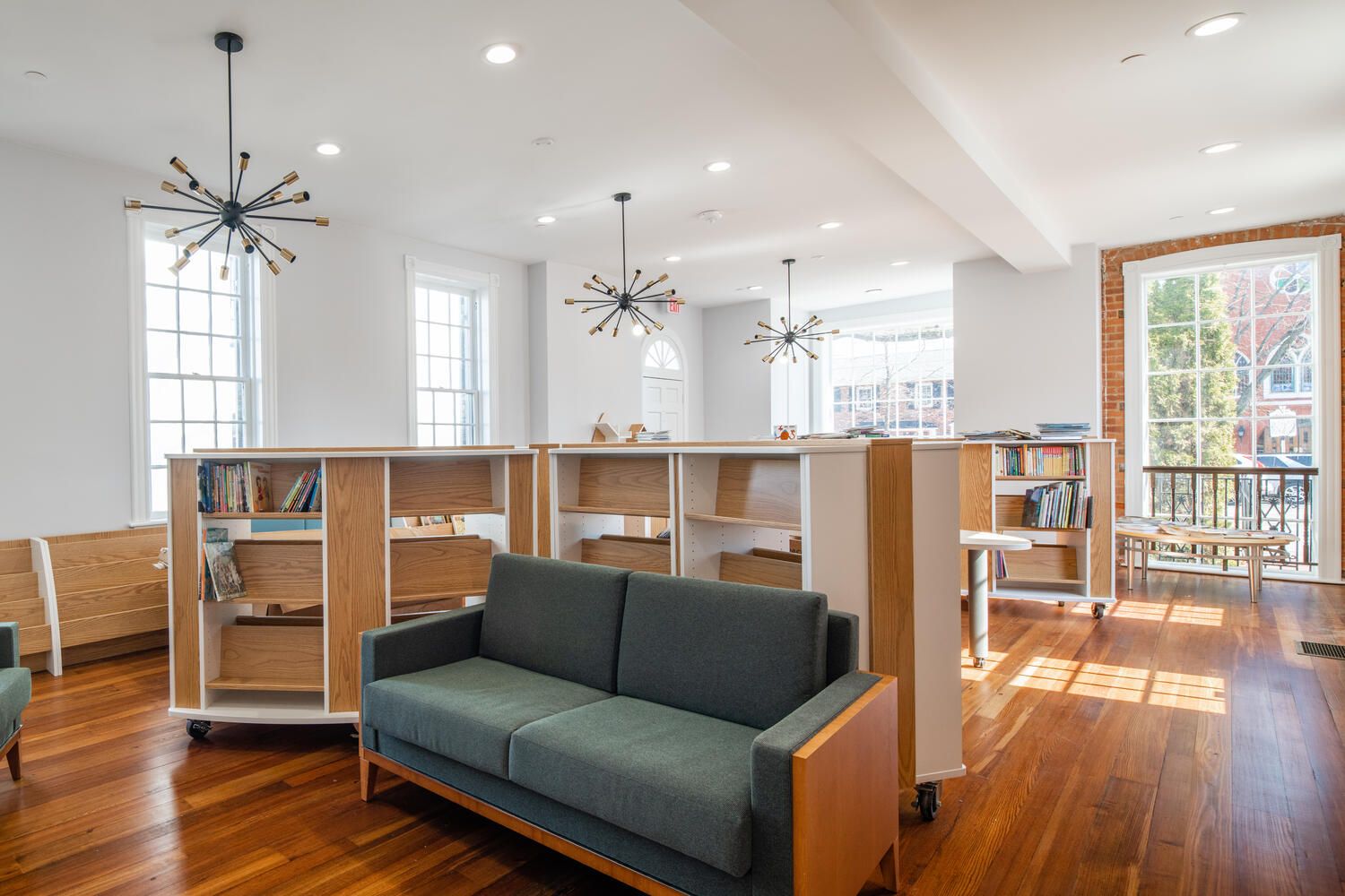 There is a couch in the middle of the room.