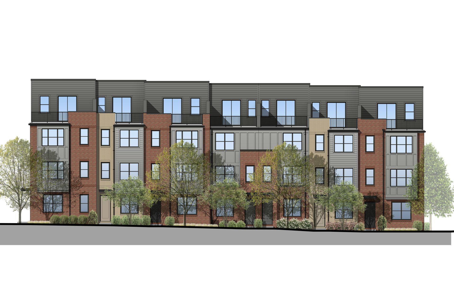 An artist 's impression of a brick apartment building